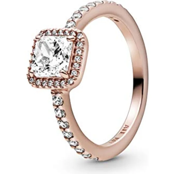 PANDORA Ring Rose "Funkelnder Strahlenkranz, quadratisch" 14 Karat rosévergoldet mit Cubic Zirkonia-Steinen