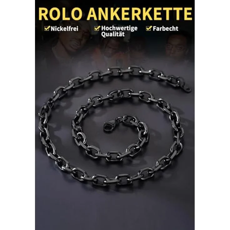 ChainsHouse Rolokette Schwarz, 51cm stainless steel Kette für Damen und Herren, 9mm Breite, robust und hautfreundlich – Bild 3