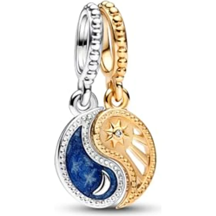 Pandora Charm Sonne Teilbarer Charm-& Mond aus 925 Sterlingsilber, goldplattiert mit Zirkonia und blauer Emaille, 20 mm – Bild 1