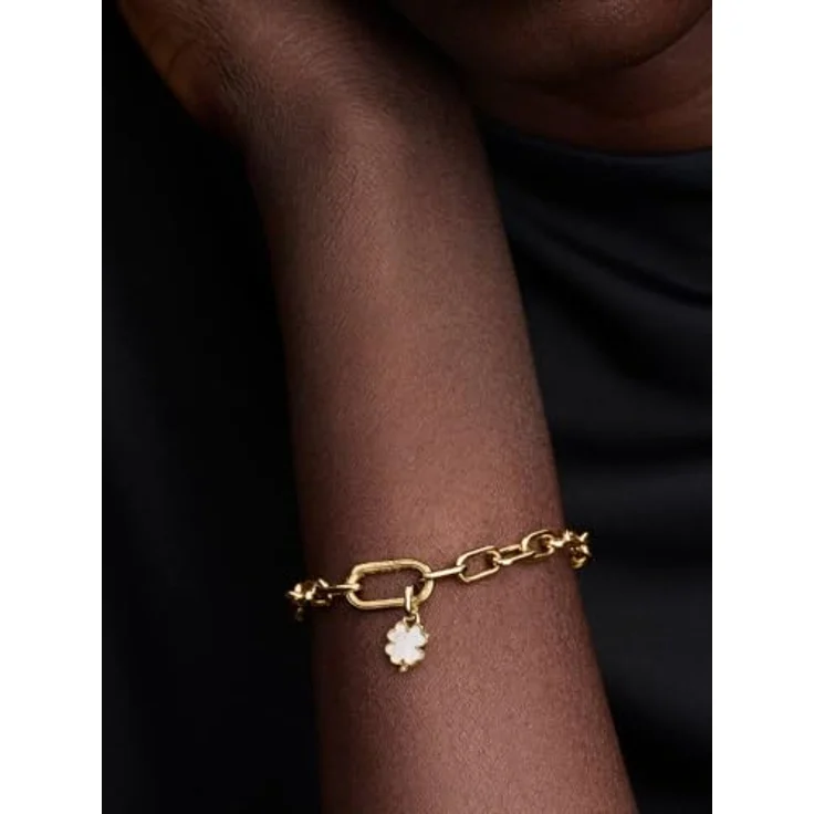 PANDORA Charm Weißer Glücksklee Anhänger, 14 Karat Vergoldung mit Perlmutt Optik und Cubic Zirkonia, kompatibel mit Moments, 764564C01 – Bild 4