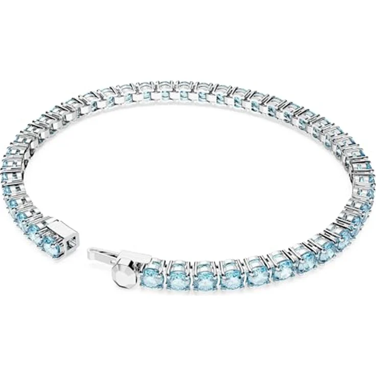 Swarovski Matrix Tennis Armband, Rundschliff, Blau, Rhodiniert mit Aquamarin-Elementen – Bild 4