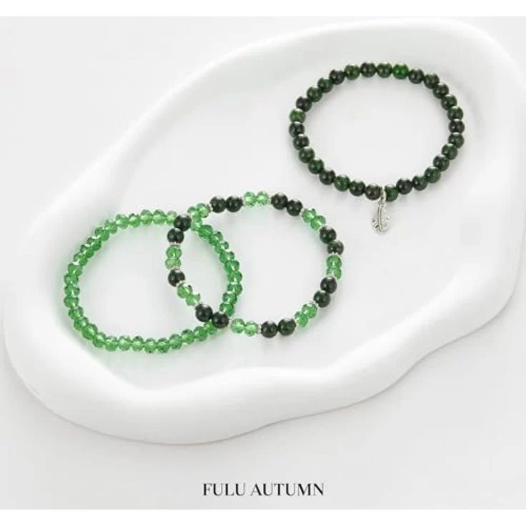 FULU AUTUMN Perlenarmband Set, Mehrschichtiges Stretch Damen Armband aus Naturstein und Kristall in Dunkelgrün, Boho Modeschmuck für Mama, Oma und Frau, ideales Geburtstagsgeschenk – Bild 2