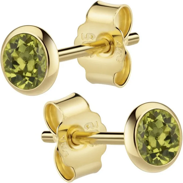 Vivance Paar Ohrstecker 585/- Gelbgold mit 4mm Peridot, glänzend, gelb/grün