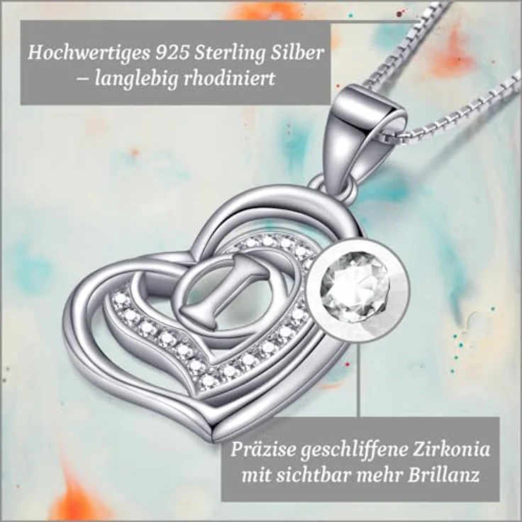 Morella Damen Halskette Herz Buchstabe I, 925 Silber rhodiniert mit weißen Zirkoniasteinen, 46 cm – Bild 2