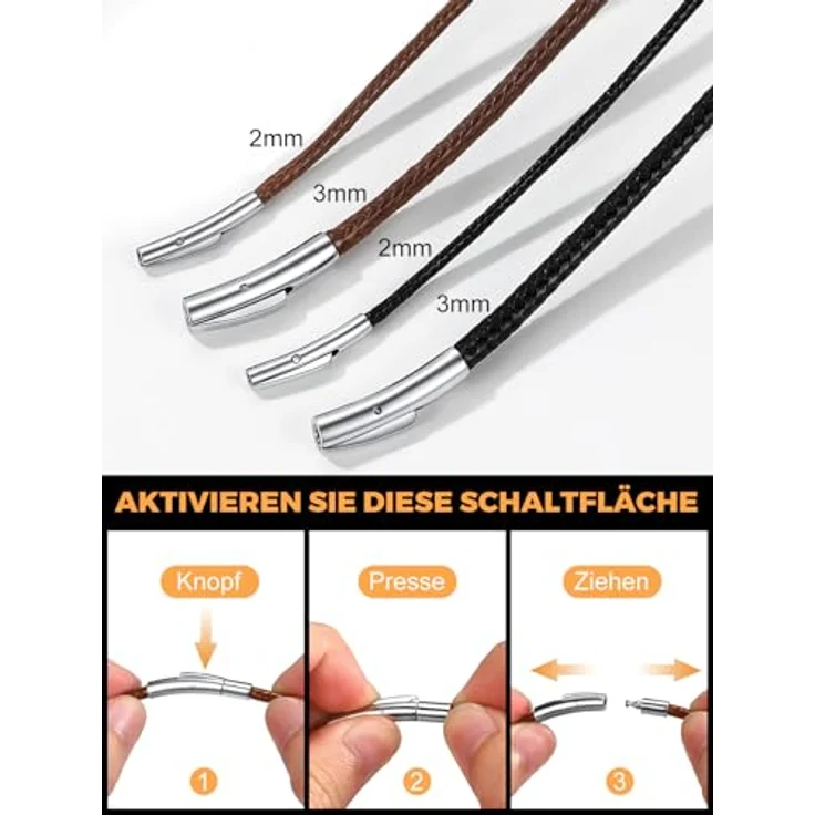 Richsteel Lederkette Herren, Schwarz/Braun, 2/3mm breit, mit 316L Edelstahlverschluss, 40-76cm, zur Personalisierung geeignet, ideal als Männergeschenk – Bild 4