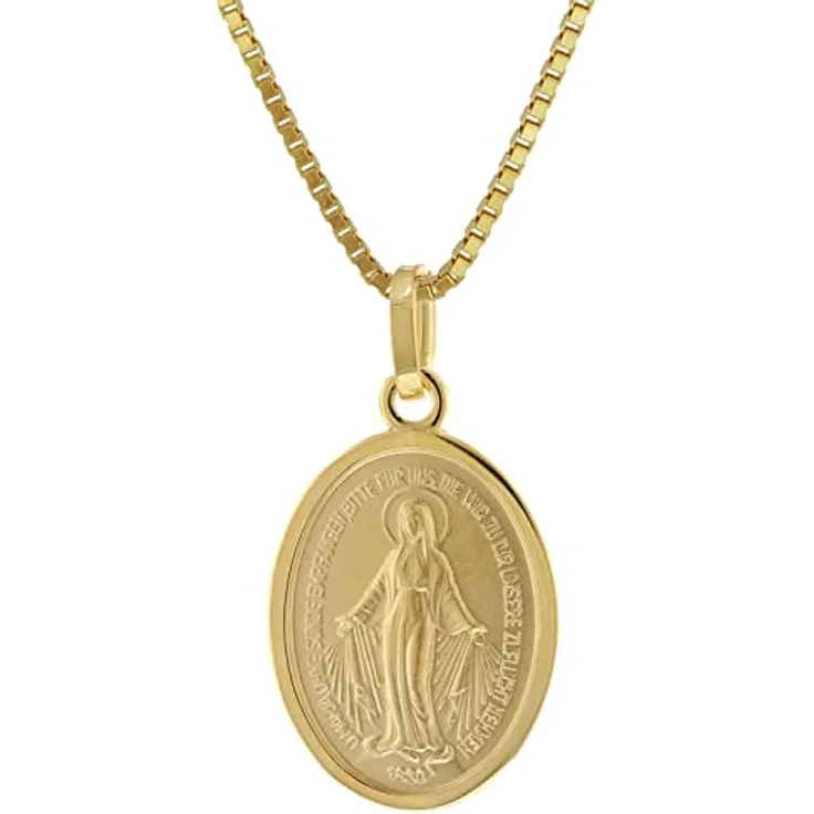 trendor Milagrosa Anhänger Gold 585 Madonna mit vergoldeter Silberkette, 42 cm, Gedenkprägung, edle Verarbeitung