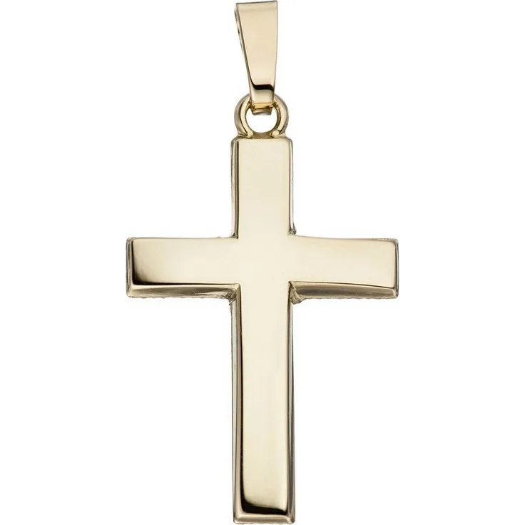 JOBO Kreuzanhänger aus 585 Gelbgold, 23,1 mm hoch, filigraner Kettenanhänger