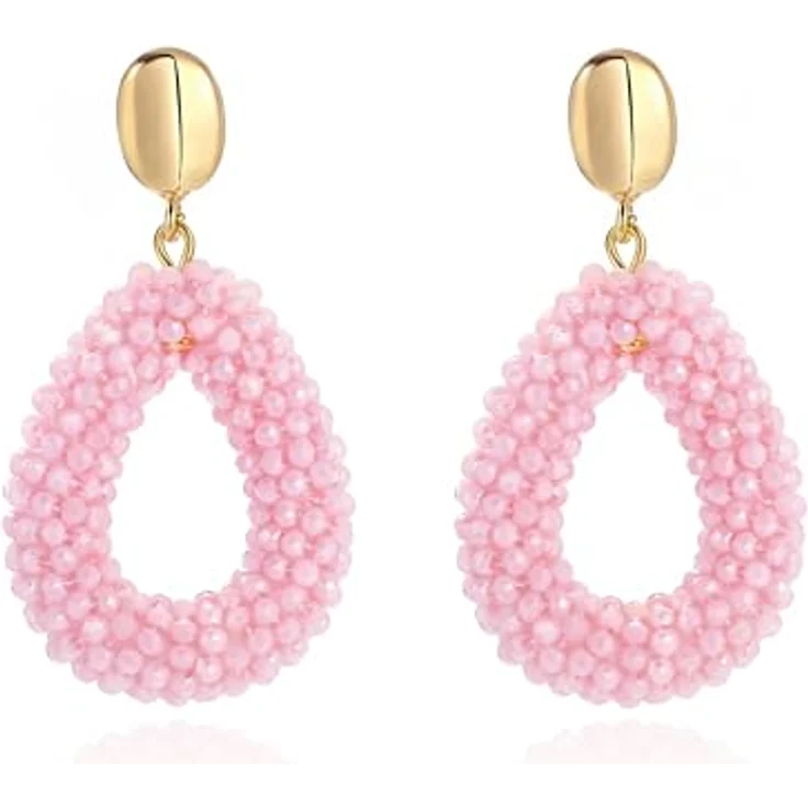 BREPINE Pink Boho Ohrringe, hängend aus Reisperlen, tropfenförmig, leicht, eleganter Schmuck für Damen, 2,09 Zoll Länge – Bild 1