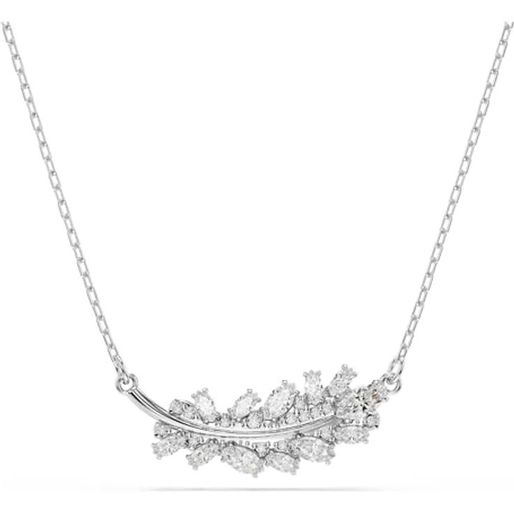 Swarovski Vienna Anhänger, Feder, Weiß, Rhodiniert mit Swarovski Zirconia, elegante Silhouette