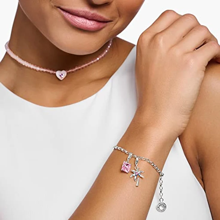 THOMAS SABO Charm-Anhänger 925 Sterlingsilber mit rosa Stein, Charm Club Anhänger mit Karabinerhaken – Bild 2