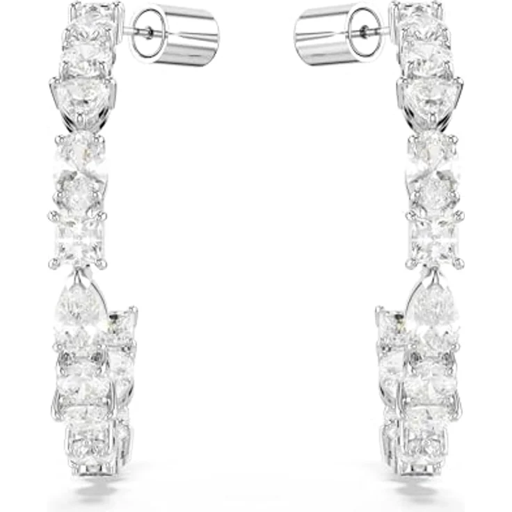 Swarovski Mesmera Kreolen, Weiße Rhodinierte Damenohrringe mit Swarovski Kristallen, 3.9 x 0.3 cm – Bild 2