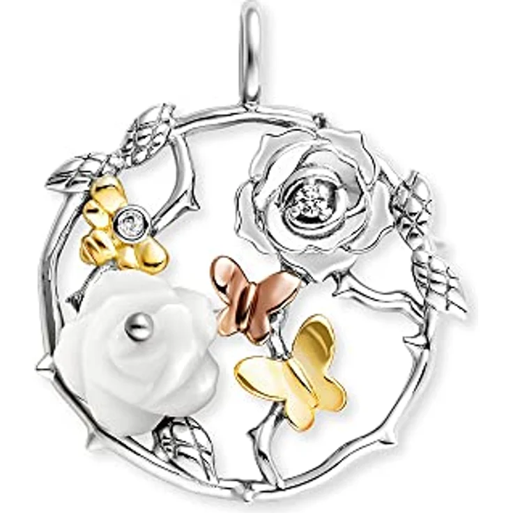 Engelsrufer Damen Anhänger Rose Garden aus Sterling Silber Tricolor mit Perlmutt und 2 Zirkonia, 25mm, nickelfrei, Ösenverschluss – Bild 1