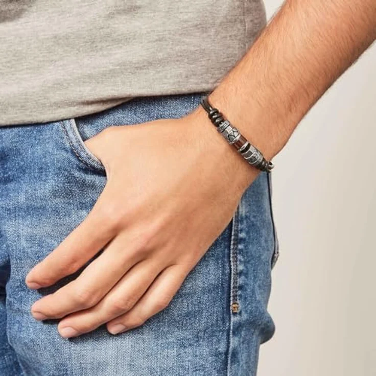Fossil Herrenarmband aus Edelstahl, silbernes Armband mit Faltverschluss, Länge 20 + 1,5 cm – Bild 3