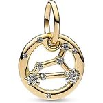 PANDORA Moments Sternzeichen Löwe Charm-Anhänger, Sterling Silber mit 14 Karat vergoldeter Metalllegierung und Zirkonia, kompatibel mit Moments Armbändern, 762725C01