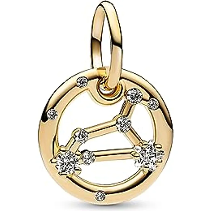 PANDORA Moments Sternzeichen Löwe Charm-Anhänger, Sterling Silber mit 14 Karat vergoldeter Metalllegierung und Zirkonia, kompatibel mit Moments Armbändern, 762725C01