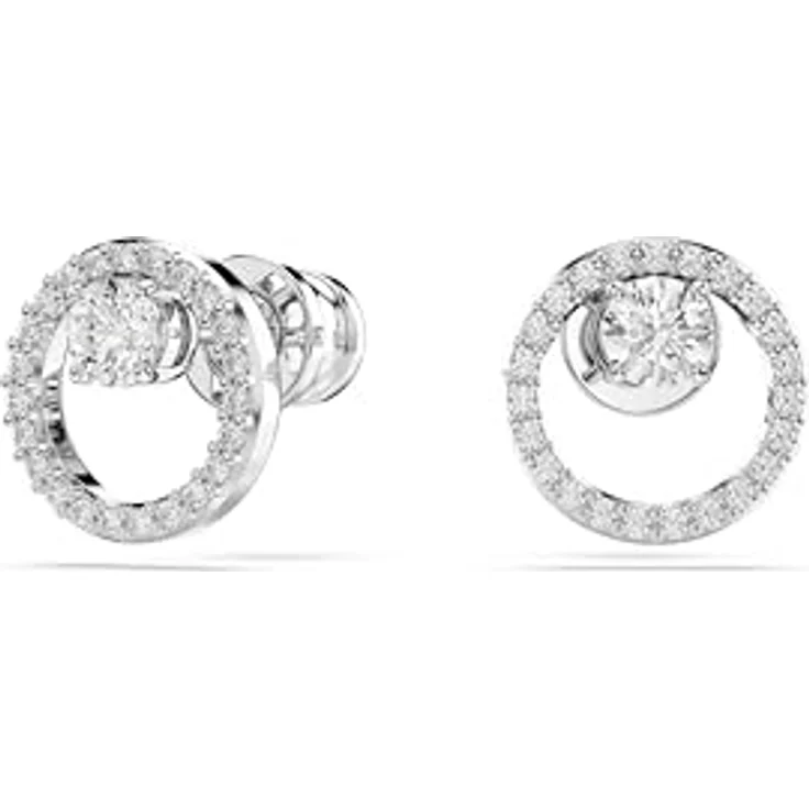 Swarovski Constella Ohrstecker, weiße, rhodinierte Ohrringe mit Swarovski Kristallen im Rundschliff und Pavé-Ring – Bild 2