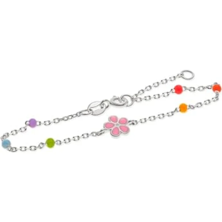 FAVS Little Friends Armband 88818458, 925er Silber mit bunten Kunststoffkügelchen und rosa Blumen-Anhänger, verstellbar – Bild 2