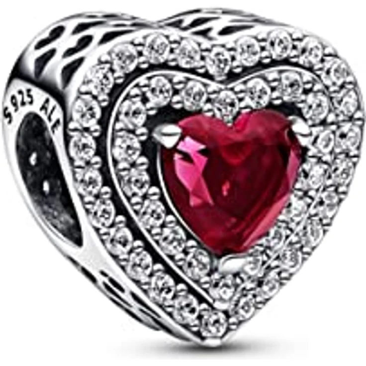 PANDORA Funkelndes mehrstufiges Herz Charm aus Sterling Silber mit roten Kristallherzen, Timeless Collection, 799218C02 – Bild 1