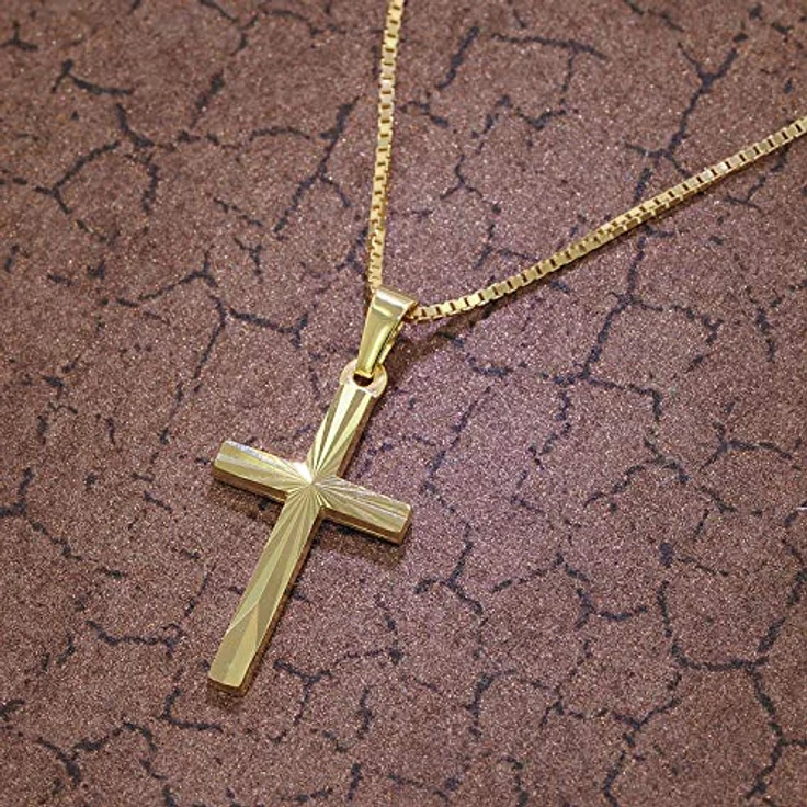 trendor Kreuz-Anhänger Gold 585 / 14K mit goldplattierter Silber-Kette, 40 cm, Damen und Herren Halskette, Geschenkidee 75435 – Bild 2