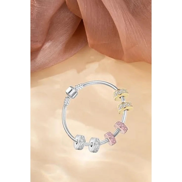 WEIMU Charms Stopper 925 Sterling Silber, Hypoallergen Bead Charm Spacer für Armbänder und Halsketten, weiß – Bild 2