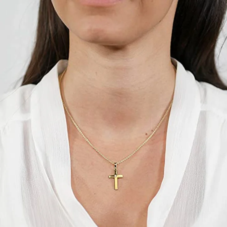 trendor Kreuz-Anhänger Gold 333/8 Karat mit vergoldeter Halskette, matt gebürstet und synthetischem Zirkonia, 19 x 13 mm – Bild 5