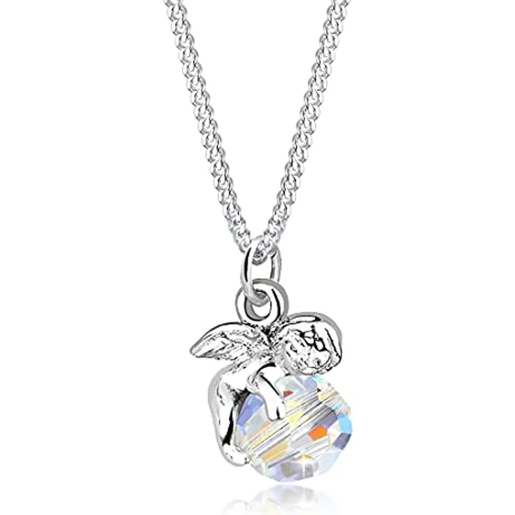 Elli Halskette Damen Engel mit Kristall, 925 Sterling Silber, anlaufgeschützt, hochglanzpoliert