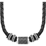 s.Oliver Halsband Edelstahl Carbon/Leder Herren Halsschmuck, 47+3 cm, Schwarz, mit Karabinerverschluss, Geschenkbox, 2026107