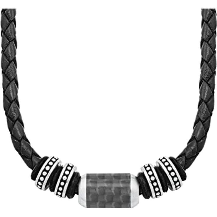 s.Oliver Halsband Edelstahl Carbon/Leder Herren Halsschmuck, 47+3 cm, Schwarz, mit Karabinerverschluss, Geschenkbox, 2026107 – Bild 1