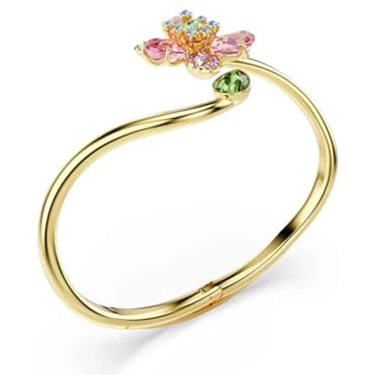 Swarovski Idyllia Armreif, Vergoldeter Damenarmreif mit Blütenmotiv und Kristallen in Rosé und Grün, 16.7 cm Länge – Bild 3