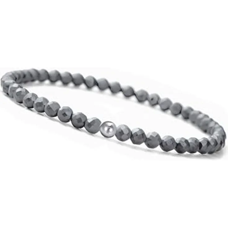 GD GOOD.designs Hämatit Armband Damen aus facettierten 4mm Edelstein Perlen mit 925 Silber Perle | Elastisches Naturstein Armband für Handgelenke 15-19 cm | Inkl. Geschenkbeutel
