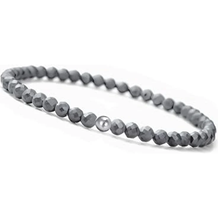 GD GOOD.designs Hämatit Armband Damen aus facettierten 4mm Edelstein Perlen mit 925 Silber Perle | Elastisches Naturstein Armband für Handgelenke 15-19 cm | Inkl. Geschenkbeutel – Bild 1