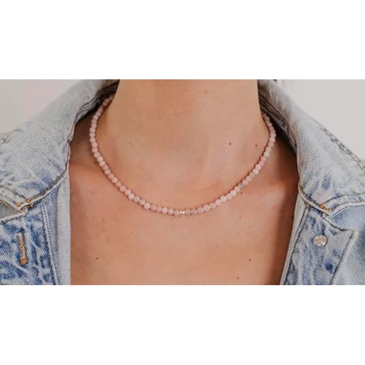 BERGERLIN Opal Halskette pink, Echte Opal Schmuck mit facettierten Perlen und 925 Sterling Silberverschluss, Größe XS-S – Bild 5