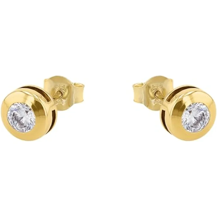Amor Paar Ohrstecker, 6 mm, aus 585er Gelbgold mit weißen Zirkonia (synth) – Bild 3