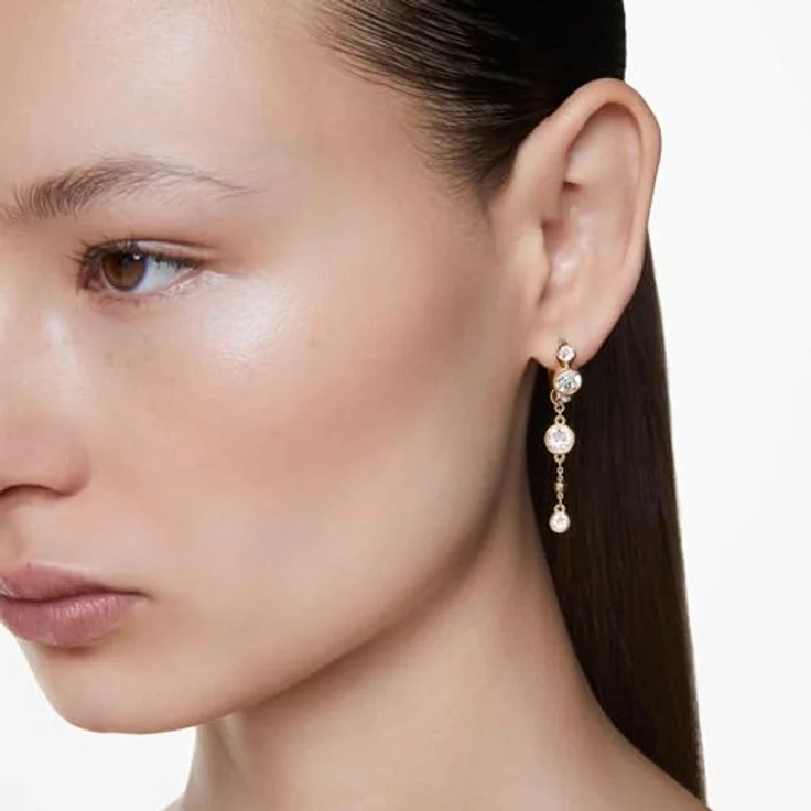 Swarovski Imber Drop-Ohrhänger, Weiße, Vergoldete Ohrringe mit Kesselgefassten Swarovski Kristallen und Abnehmbarer Kette – Bild 5