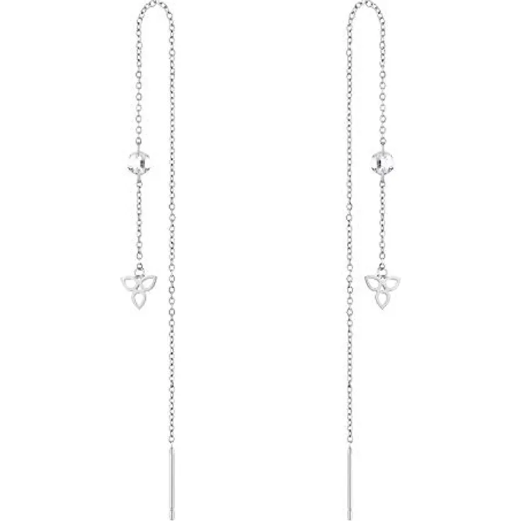 Tamaris Damen Ohrring TJ-0004-E-12, durchzieher Ohrhänger aus poliertem Edelstahl mit Blütenanhänger und Zirkoniastein, Silber