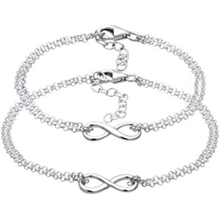 Elli Infinity Armband Damen Mutter Kind Set, 925 Sterling Silber, hochglanzpoliert, anlaufgeschützt, in türkisfarbiger Samtverpackung