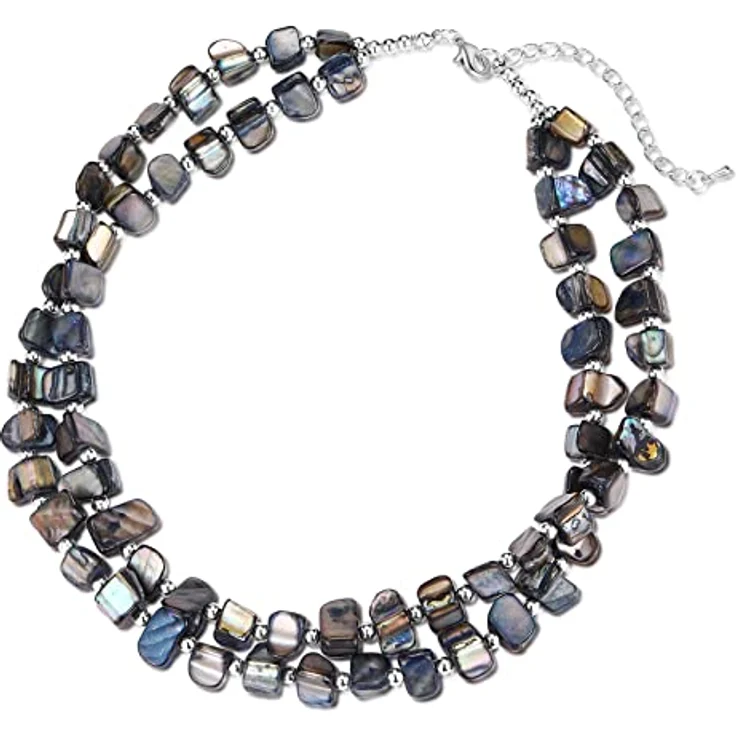 Bulinlin Boho Muschelkette Damen, Bunte Perlen Choker Halskette, Verstellbar, Schwarz, Handgefertigt aus natürlichen Muscheln – Bild 1