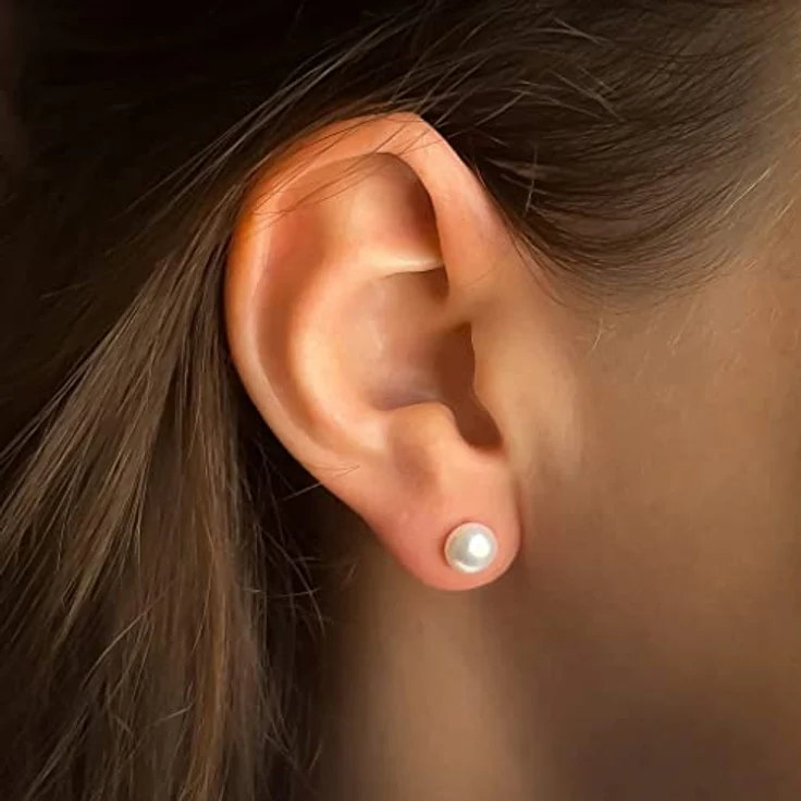 Mary & Jules Gold Perlenohrringe – 925 Sterling Silber vergoldet mit 7 mm echten Süßwasserperlen, recyceltes Silber, hautfreundliche Ohrstecker für Damen & Mädchen – Bild 5