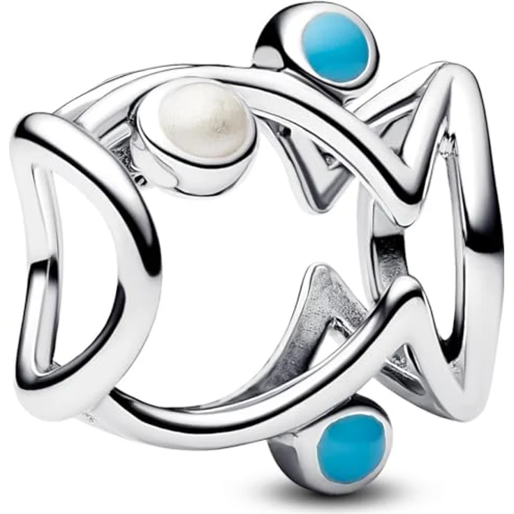 Pandora 793819C01 Charm Silber Fisch, Bead-Charm aus 925 Sterlingsilber mit weißer und türkisfarbener Emaille, Größe 11 x 11 mm – Bild 1