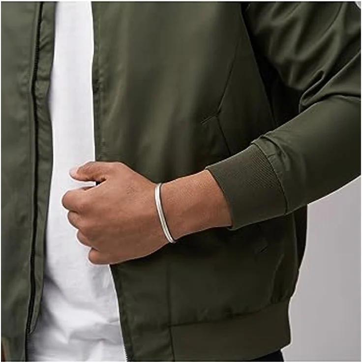 FOSSIL Herren Edelstahl Armband mit offenem Armreif, silberfarben mit schwarzem Finish – Bild 5