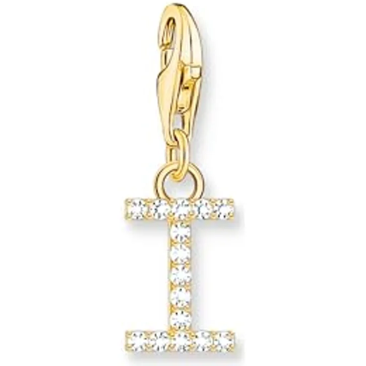 THOMAS SABO Charm-Anhänger Buchstabe I, vergoldet 750 Gelbgold, 925 Sterlingsilber mit weißen Steinen