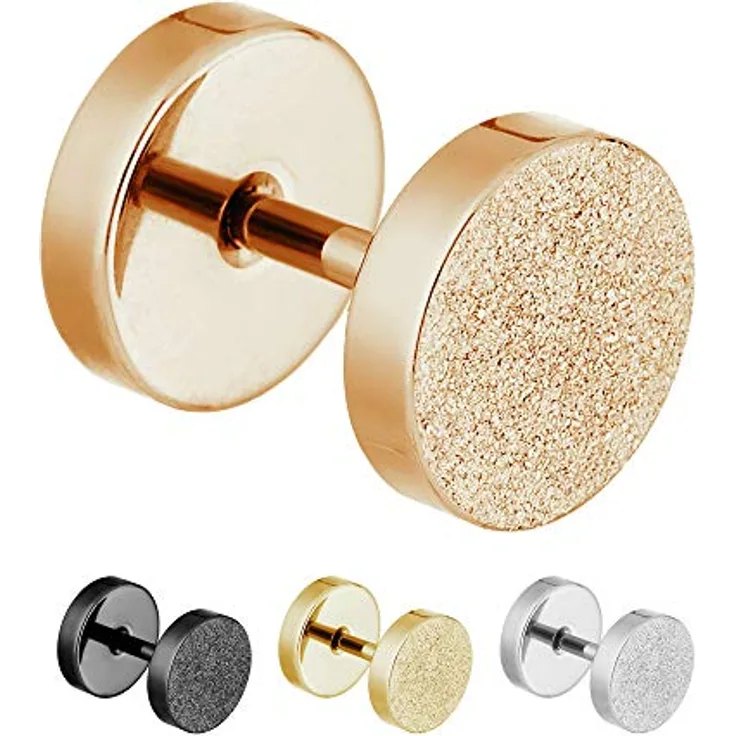 Treuheld® Fake Plug Ohrstecker 6mm, Roségold in Diamant Glitzer Optik, Chirurgenstahl, Unisex Schraubverschluss