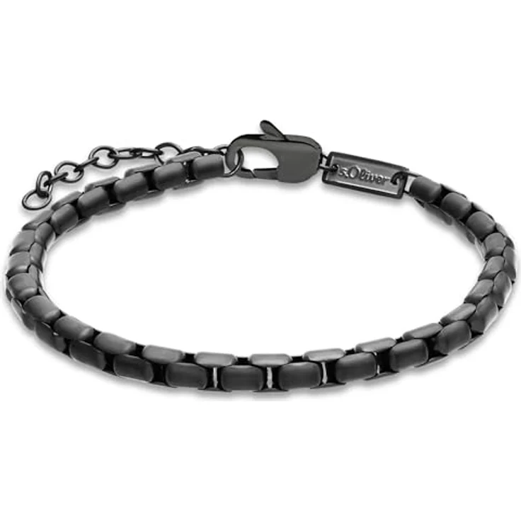 s.Oliver Herren Schmuck – Venezianerkette Halskette & Armband aus mattiertem Edelstahl, schwarz, 22 cm mit Karabinerverschluss, zeitloses Design, perfekte Geschenkidee – Bild 1