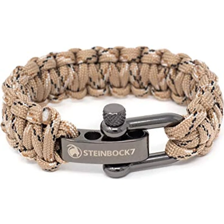 Steinbock7 Survival Armband Paracord, robustes Bushcraft Outdoor Armband mit Edelstahlverschluss, verstellbar, camouflage – Bild 1