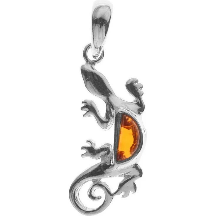 OSTSEE-SCHMUCK Kettenanhänger Echse aus Sterlingsilber 925/000 mit Bernstein, 1-tlg