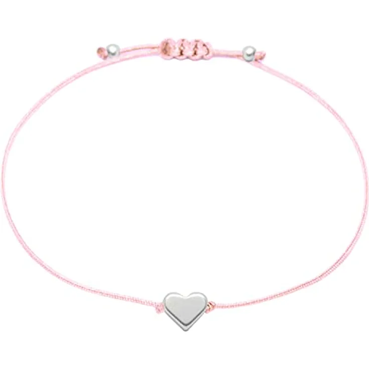 Selfmade Jewelry Armband Damen Herz Silber, Handmade Makramee Armbändchen mit Größenverstellung und Geschenkverpackung (Silber - Rosa)