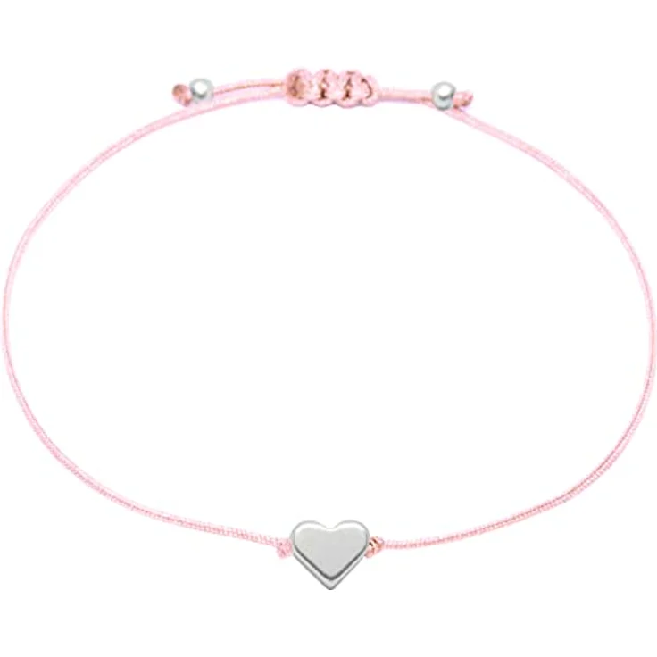 Selfmade Jewelry Armband Damen Herz Silber, Handmade Makramee Armbändchen mit Größenverstellung und Geschenkverpackung (Silber - Rosa) – Bild 1