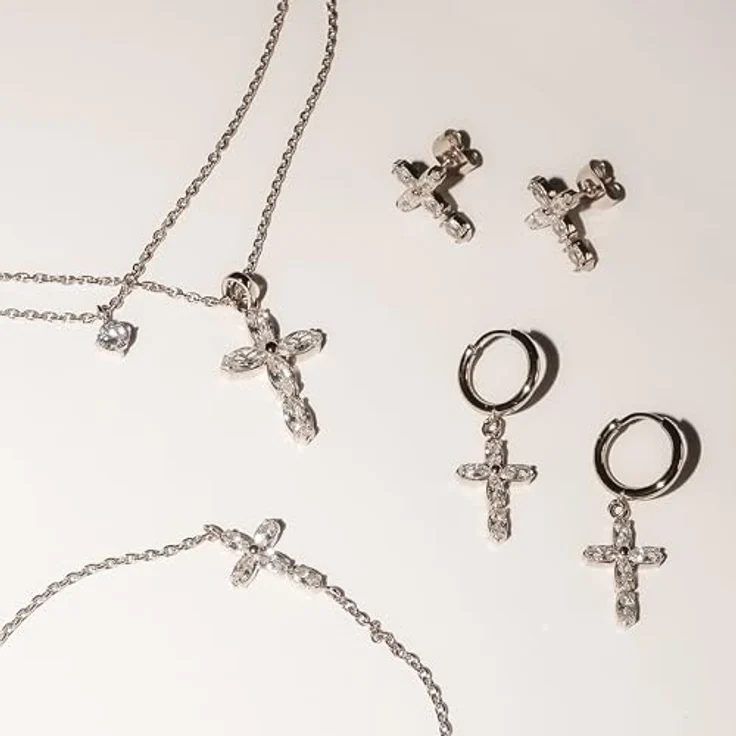 Tamaris Necklace Edelstahl, Halskette mit Kreuz-Anhänger in Silber, verstellbar bis 47 cm, wasserfest & hautfreundlich – Bild 3