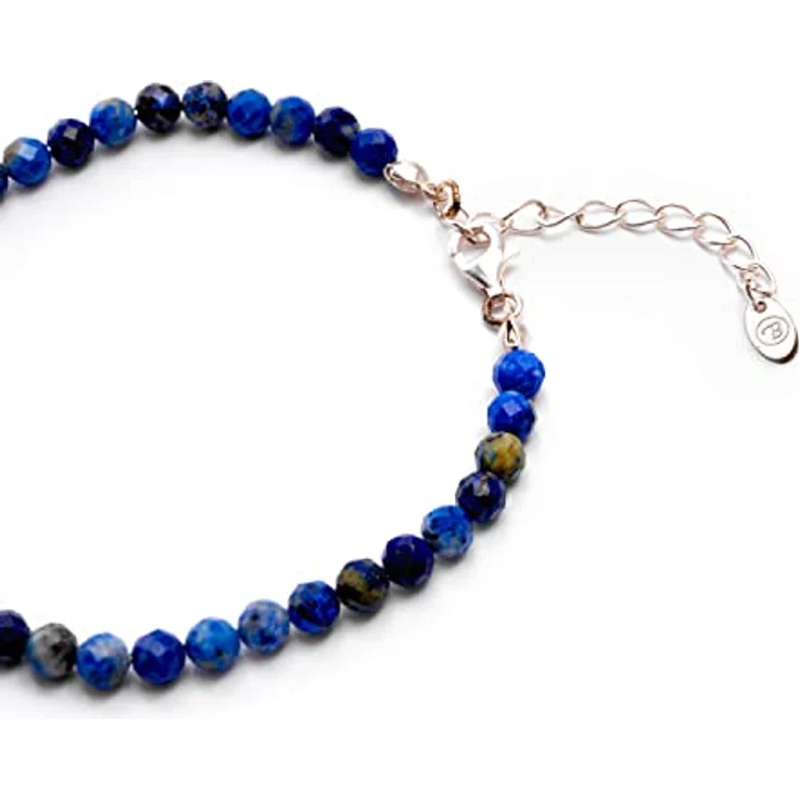 BERGERLIN Lapislazuli Armband Dunkel Blau, ECHTER Naturstein mit 925 Sterling Silberperle – facettiertes Design, Größe XS-S (14-17 cm) – Bild 2