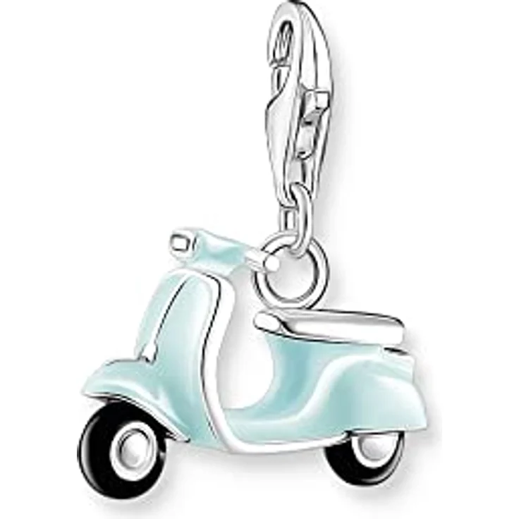 THOMAS SABO Charm-Anhänger türkiser Motorroller, 925er Sterlingsilber mit dreidimensionalem Vintage-Design, 21 x 18 mm, handgesetzte Zirkonia-Steine – Bild 1